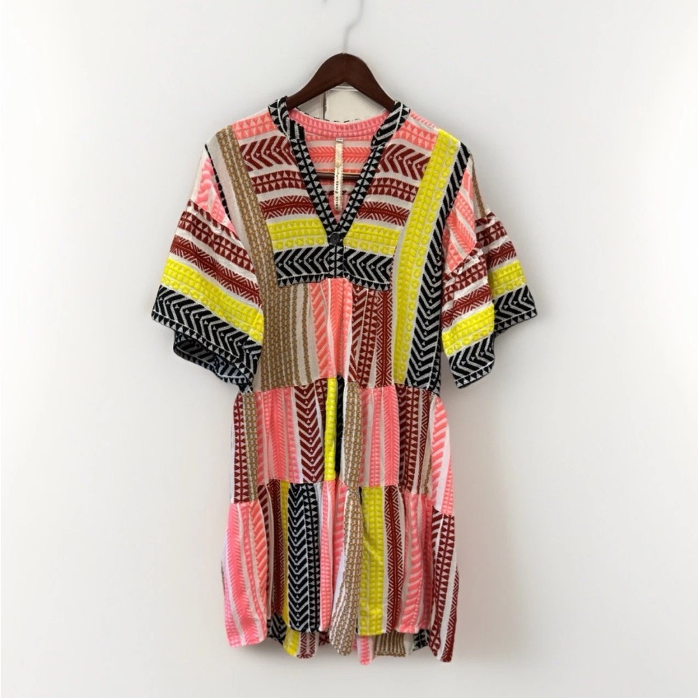 Uncle Frank Patchwork Dress Women Small Boho Tiered Tribal Print